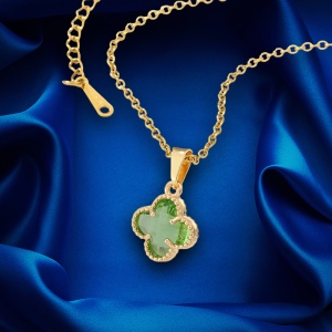 Lant dama, pandantiv cu trifoi cu patru foi, model minimalist, reglabil, tematica lucky flower, verde - Img 3