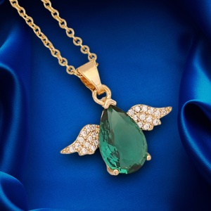 Lant dama, pandantiv ingeras cu aripi, model delicat elegant, tematica fancy angel, verde - Img 3