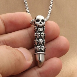 Lant deadly bullet, pandantiv glont tip totem cu schelete, model, unisex, argintiu, - Img 4