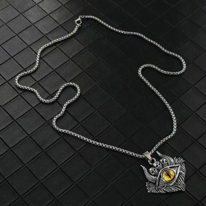 Lant demon world, cu pandantiv evil eye cu detalii capete de schelet, unisex, galben, - Img 4