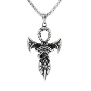 Lant model egiptean, cu pandantiv cruce cu ochiul lui Horus, unisex, argintiu,