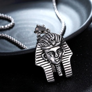 Lant model egiptean, cu pandantiv faraon sfinx Tutankhamun, unisex, argintiu, - Img 3