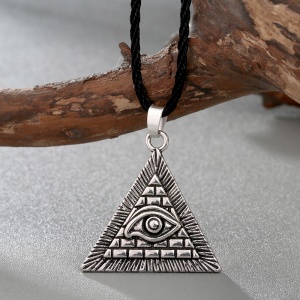 Lant, model evil eye illuminati, pandantiv ochi egiptean, cu snur, reglabil, unisex, argintiu - Img 2