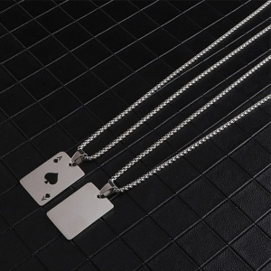 Lant, model poker lucky, pandantiv carte de joc, unisex, negru - Img 3