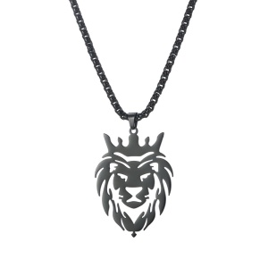 Lant, model regele junglei, pandantiv cap de leu, unisex, negru,