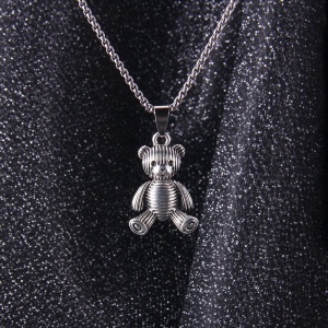 Lant, model retro, pandantiv figurina ursulet, unisex, argintiu inchis - Img 3