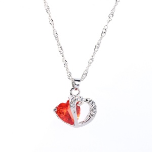 Lant tip colier dama, pandativ inima cu cristale, strasuri, argintiu cu cristal rosu