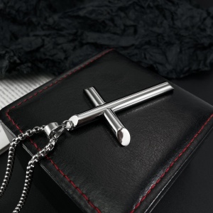 Lant unisex, cu pandantiv cruce, model religios minimalist, tematica holy cross, argintiu, - Img 4