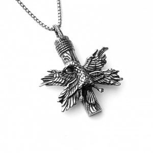Lant unisex, pandantiv deosebit, model pasare phoenix, tematica rebirth of the mythological bird, argintiu,