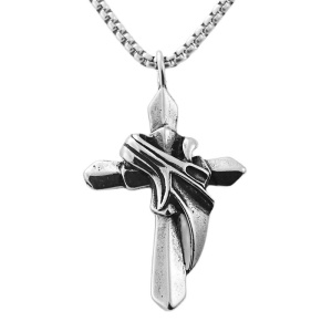 Lant unisex, pandantiv tip cruce, model deosebit, tematica believer, argintiu,