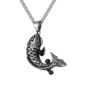 Lant unisex, pandantiv tip peste koi, model deosebit, tematica fisherman’s dream, argintiu,