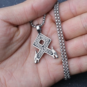 Lant unisex, pandantiv tip rune vikinge, model deosebit cu capete de dragon, tematica twin dragon mythology, argintiu, - Img 3