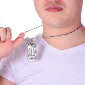 Lant Wheel of Fortune, cu pandantiv carte de tarot, unisex, argintiu, - Img 2