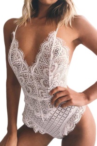 Lenjerie body sexy, dantela, dama, alb