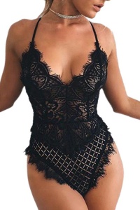 Lenjerie body sexy, dantela, dama, negru - Img 4
