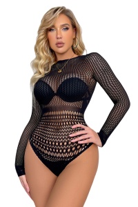 Lenjerie sexy dama, body cu maneci lungi si spate gol, model night party, negru