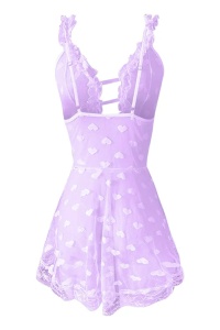 Lenjerie sexy dama, rochie cu bretele si decolteu in V, model cute romantic hearts, imprimeu inimioare, mov - Img 2