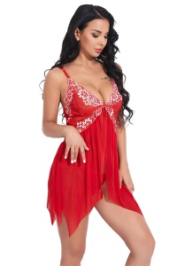 Lenjerie sexy tip neglijeu cu dantela, rosie - Img 3
