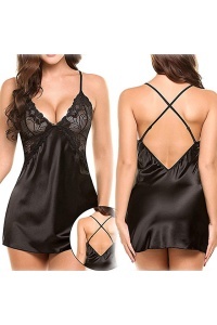 Lenjerie sexy tip neglijeu din satin negru - Img 3