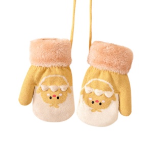 Manusi copii, model calduros cu un singur degetel si snur, manseta pufoasa, accesorizate cu puisori, tematica piu piu style, fetite, marime 2 – 8 ani, galbene