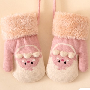 Manusi copii, model calduros cu un singur degetel si snur, manseta pufoasa, accesorizate cu puisori, tematica piu piu style, fetite, marime 2 – 8 ani, roz - Img 4