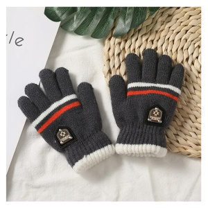 Manusi copii, model chic cu manseta elastica, tematica classy winter, marime 8 – 10 ani, gri inchis - Img 2