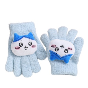 Manusi copii, model pufos cu manseta elastica, accesorizate cu figurine hazlii, tematica happy day, unisex, marime 6 – 10 ani, albastre
