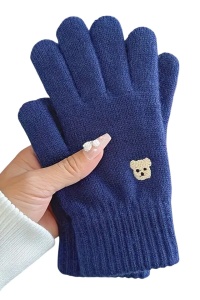 Manusi dama, model clasic calduros, accesorizate cu ursulet, tematica feeling warm, marime universala, albastru inchis