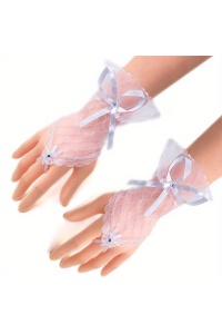 Manusi dama, scurte, prindere pe un deget, accesorizate cu fundinte delicate, model minimalist, tematica fashion style, marime universala, albe