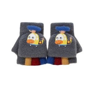Manusi pentru copii, model cu degetele colorate descoperite si capac decapotabil, prindere cu nasturel, accesorizate cu elicopter haios, tematica let's play, unisex, marime 3 – 5 ani, gri