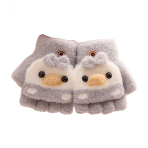 Manusi pentru copii, model cu degetele descoperite si capac decapotabil, prindere cu nasturel, accesorizate cu puiut prietenos, tematica cute overloaded, unisex, marime 6 luni – 3 ani i, gri