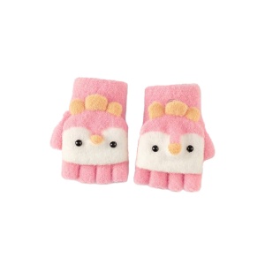 Manusi pentru copii, model cu degetele descoperite si capac decapotabil, accesorizate cu pinguini poznasi, tematica happy feet, marime 1 – 5 ani, roz inchis