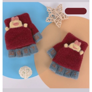Manusi pentru copii, model cu degetele descoperite si numerotate, capac decapotabil prindere cu nasturel, manseta elastica, accesorizate cu puisor, tematica learn and play, marime 3 – 8 ani, rosu inchis - Img 4