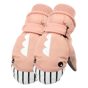 Manusi pentru copii, model cu un singur deget, manseta elastica si prindere reglabila, waterproof, imprimeu haios cu rechin prietenos, tematica let’s play outside, marime 5 – 12 ani, roz - Img 3