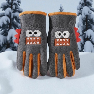 Manusi pentru copii, model jucaus, detalii de contrast vesele, imprimeu haios, tematica prietenul meu monstruletul, unisex, marime 3 – 8 ani, gri inchis - Img 3