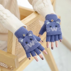 Manusi pentru copii, model vesel cu capac si degete dezgolite, tematica animalute vesele, 3 - 9 ani, albastru inchis - Img 4