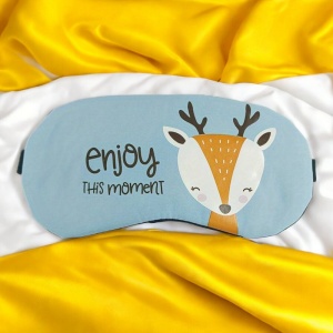 Masca de dormit, model cu animalute cute, rezerva cu gel, prindere elastica, tematica enjoy the moment, unisex, albastra - Img 2