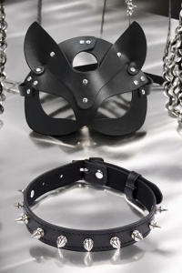 Masca sexy dama, set 2 piese, model provocator pisica obraznica si choker cu fundita, reglabila, tematica young kitty, negru - Img 3