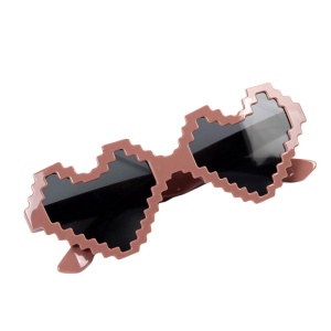 Ochelari de soare pentru copii, unisex, design in forma de inima, model pixel cool, marime universala, maro inchis