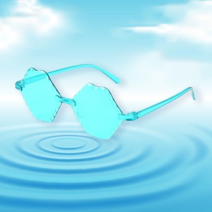 Ochelari de soare pentru copii, unisex, model cool unicat, tematica lips don't lie, marime universala, turcoaz - Img 2
