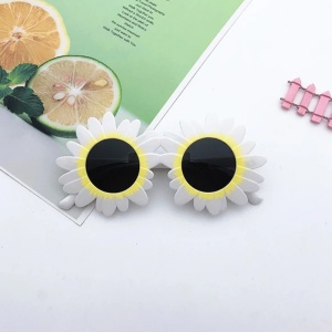 Ochelari de soare pentru copii, unisex, model cu floarea soarelui, tematica beautiful sun flower, marime universala, albi - Img 3