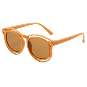 Ochelari de soare pentru copii, unisex, model cu rama fashion, tematica cozy summer, marime universala, maro deschis
