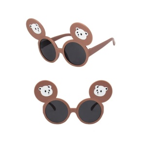 Ochelari de soare pentru copii, unisex, model cu urechiuse de ursulet, flexibili, marime universala, maro inchis - Img 3