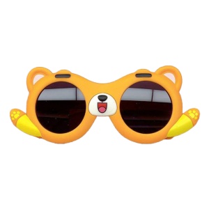 Ochelari de soare pentru copii, unisex, model cu ursulet prietenos, tematica teddy the friendly buddy, marime universala, portocalii - Img 2