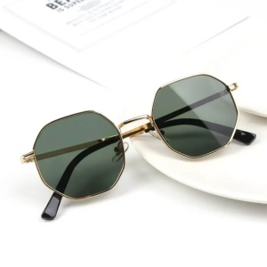 Ochelari de soare pentru copii, unisex, model fashion cu rama metalica, marime universala, verzi - Img 2
