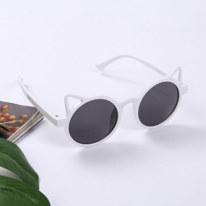 Ochelari de soare pentru copii, unisex, model pisicuta, accesorii urechiuse, marime universala, albi - Img 3