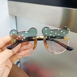 Ochelari de soare pentru copii, unisex, model ursulet, gradient, marime universala, verzi cu mov - Img 2