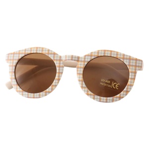 Ochelari de soare pentru copii, unisex, model vintage, rama cu imprimeu, tematica fashion summer, marime universala, bej - Img 3