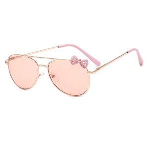 Ochelari de soare pentru fetite, model delicat accesorizat cu fundita, tematica mica printesa, marime universala, roz
