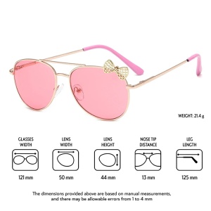Ochelari de soare pentru fetite, model delicat accesorizat cu fundita, tematica mica printesa, marime universala, roz deschis - Img 4